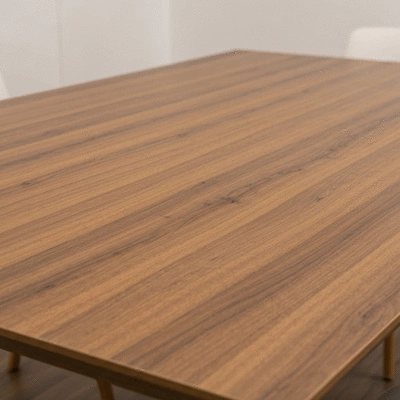 Close up of a modern laminate dining table surface