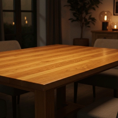 Rustic solid oak dining table with natural wood grain texture