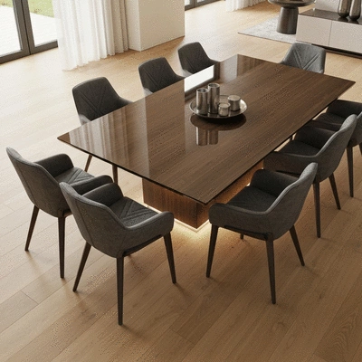 Modern minimal 10-seater dining table in a clean interior design setting with natural light