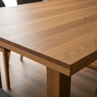 Close up of high quality wood grain finish on a dining table