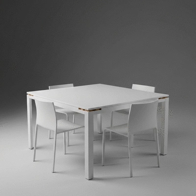 Modern minimalist square dining table with clean lines and simple decor